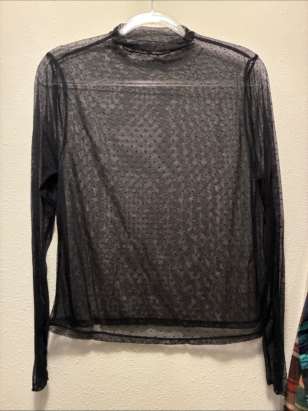 Serra Black Sheer Dotted Long-Sleeve Mock Neck Top